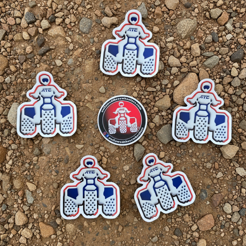 ATC Three Wheeler White Blue and Orange Outlawed sticker pack