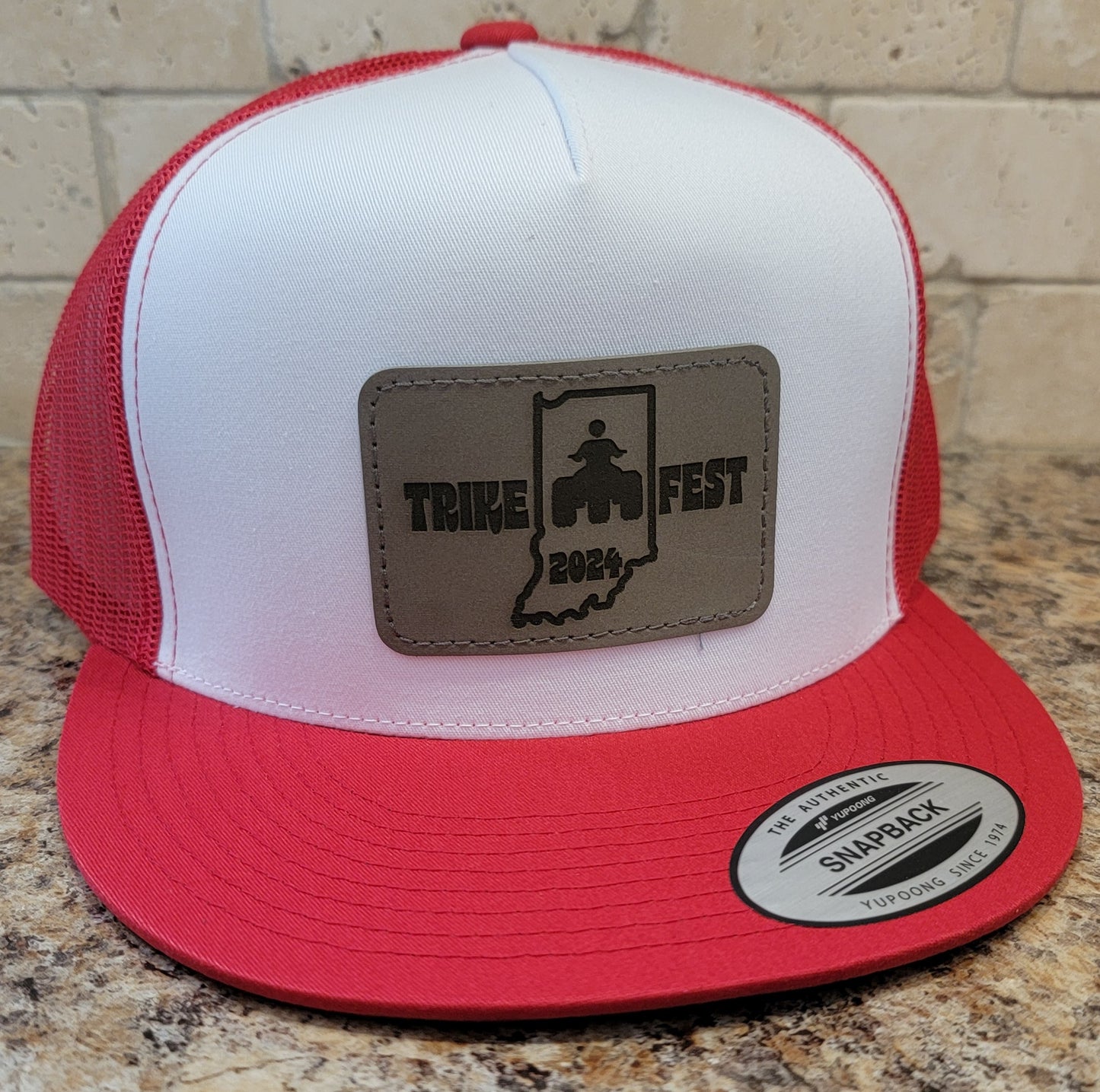 Leather Patch 2024 Trikefest Flat Bill Trucker Hat