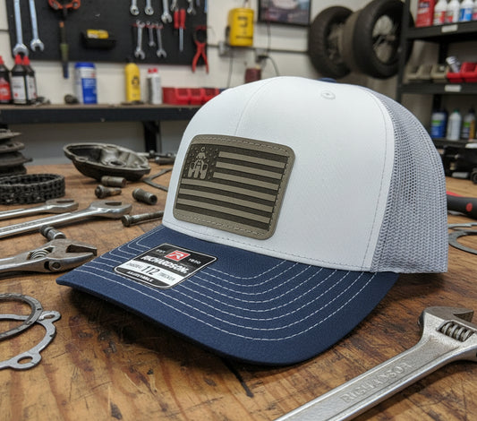 ATC Three Wheeler Flag Leather Patch Richardson 112 hat