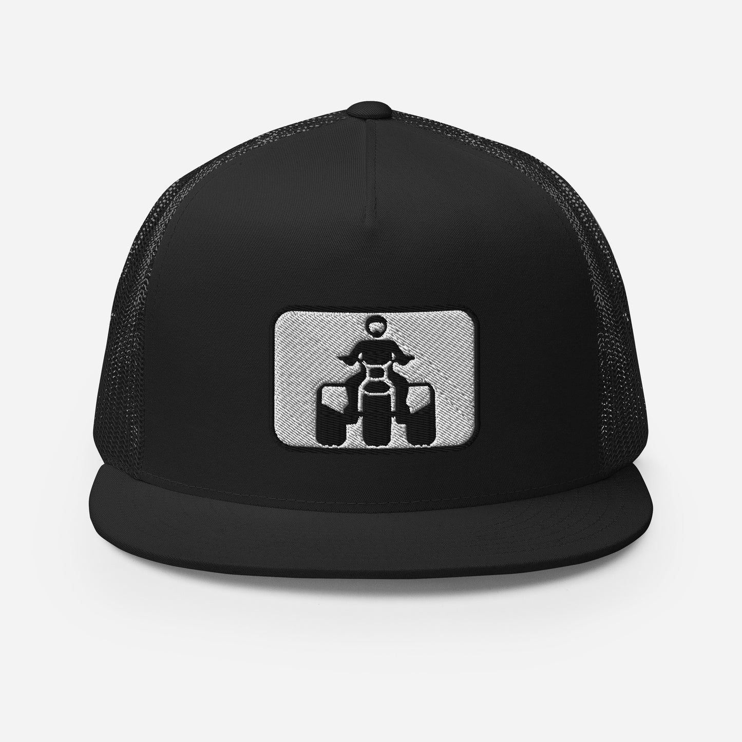 Black and White Threewheeler Flat Bill Trucker Cap