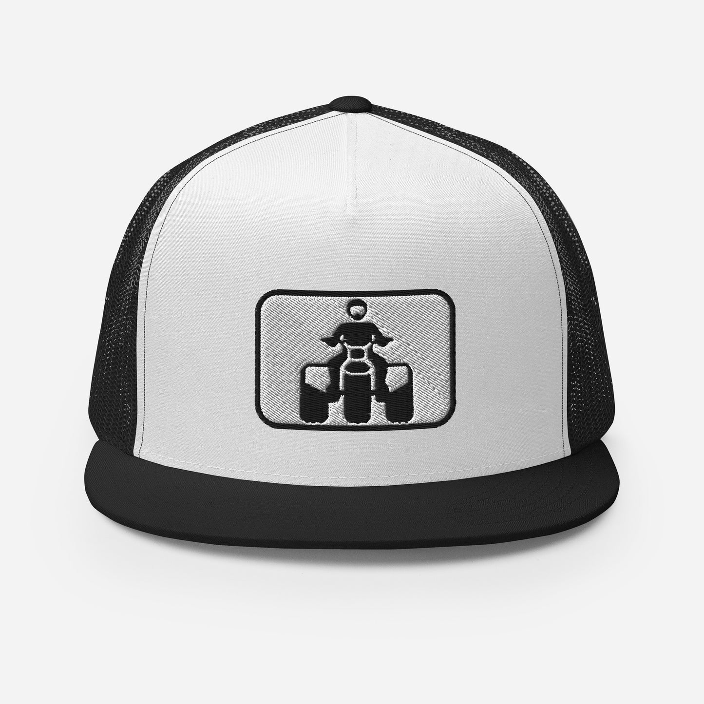 Black and White Threewheeler Flat Bill Trucker Cap