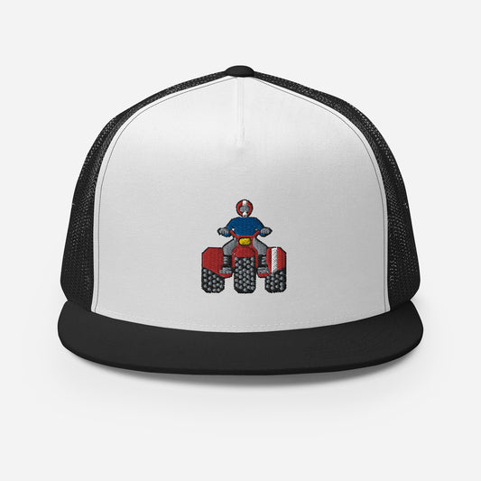 Red Retro Threewheeler Flat Bill Trucker Cap