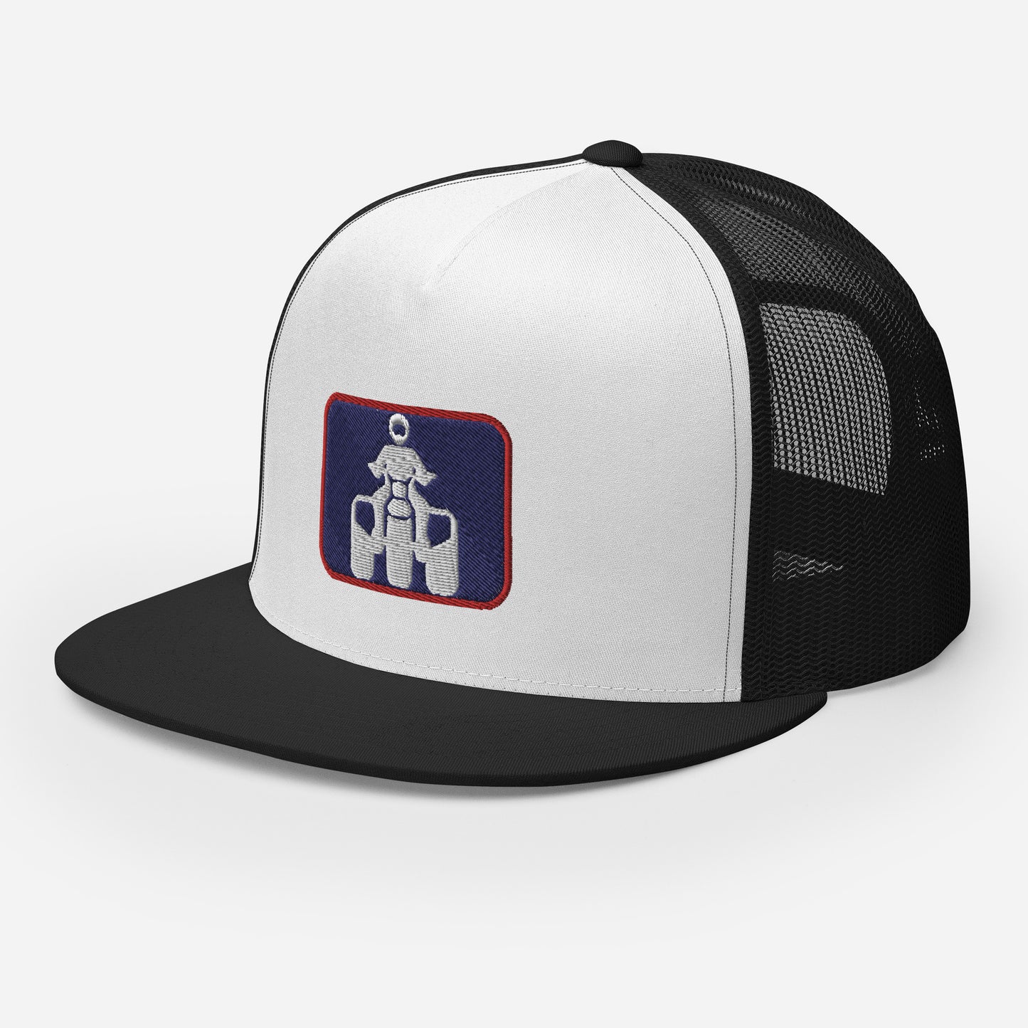 White Navy and Red Flat Bill Trucker Cap