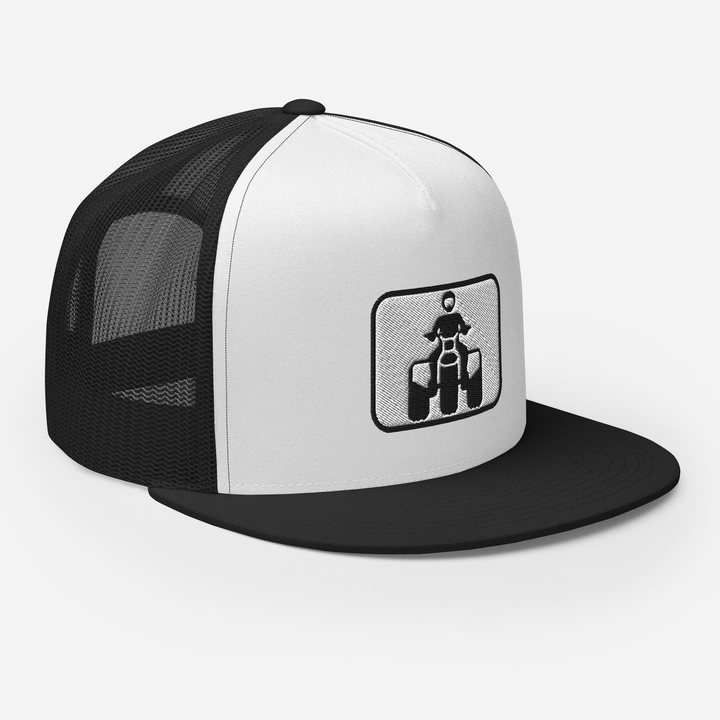 Black and White Threewheeler Flat Bill Trucker Cap