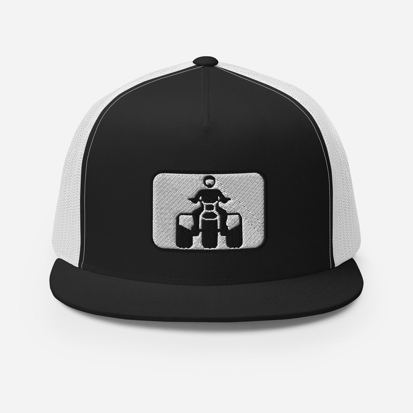 Black and White Threewheeler Flat Bill Trucker Cap