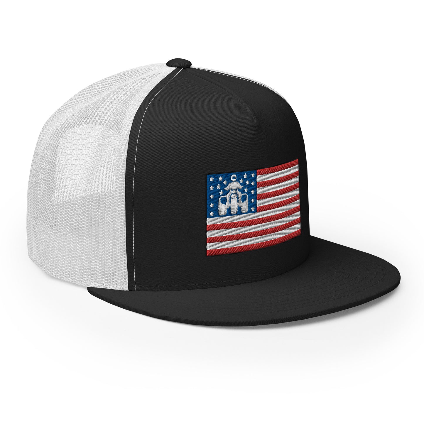 Threewheeler Flag Logo Flat Bill Trucker Hat