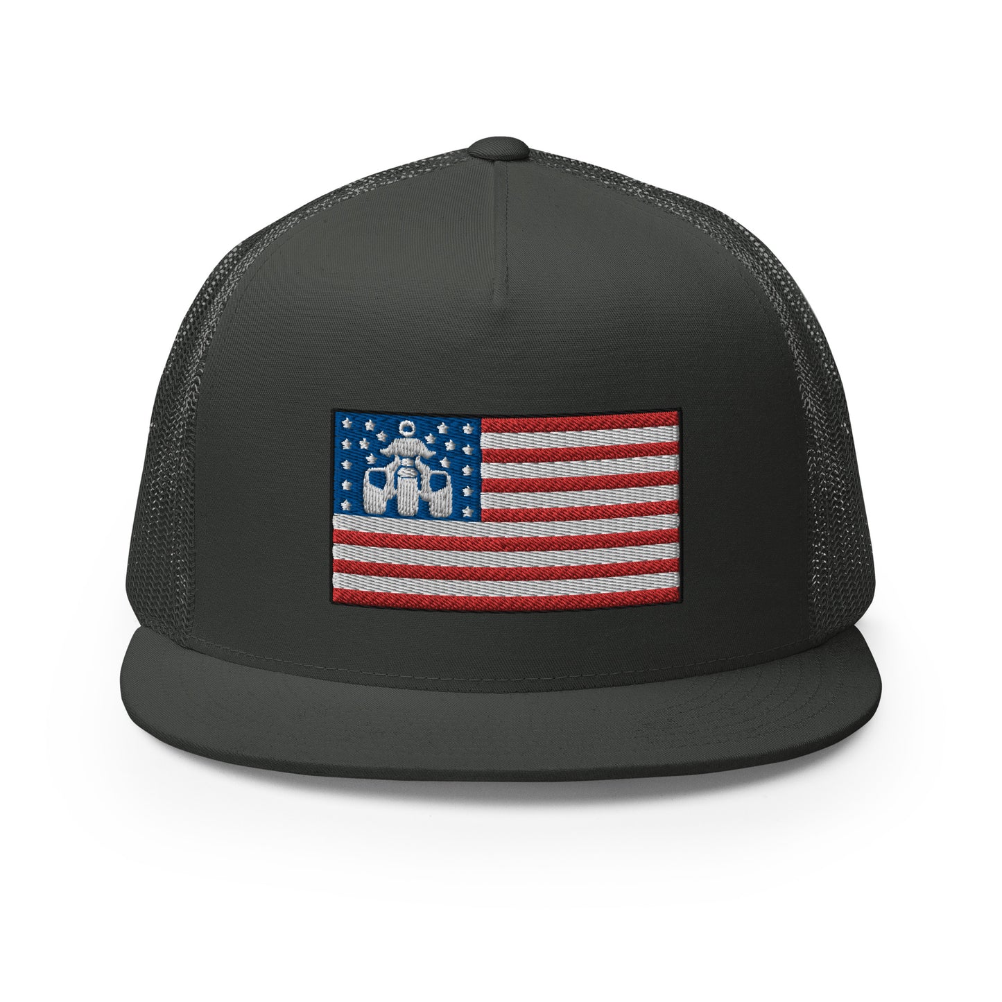 Threewheeler Flag Logo Flat Bill Trucker Hat