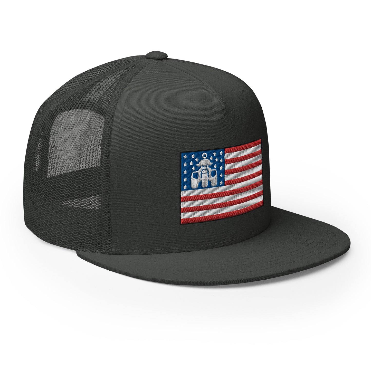 Threewheeler Flag Logo Flat Bill Trucker Hat