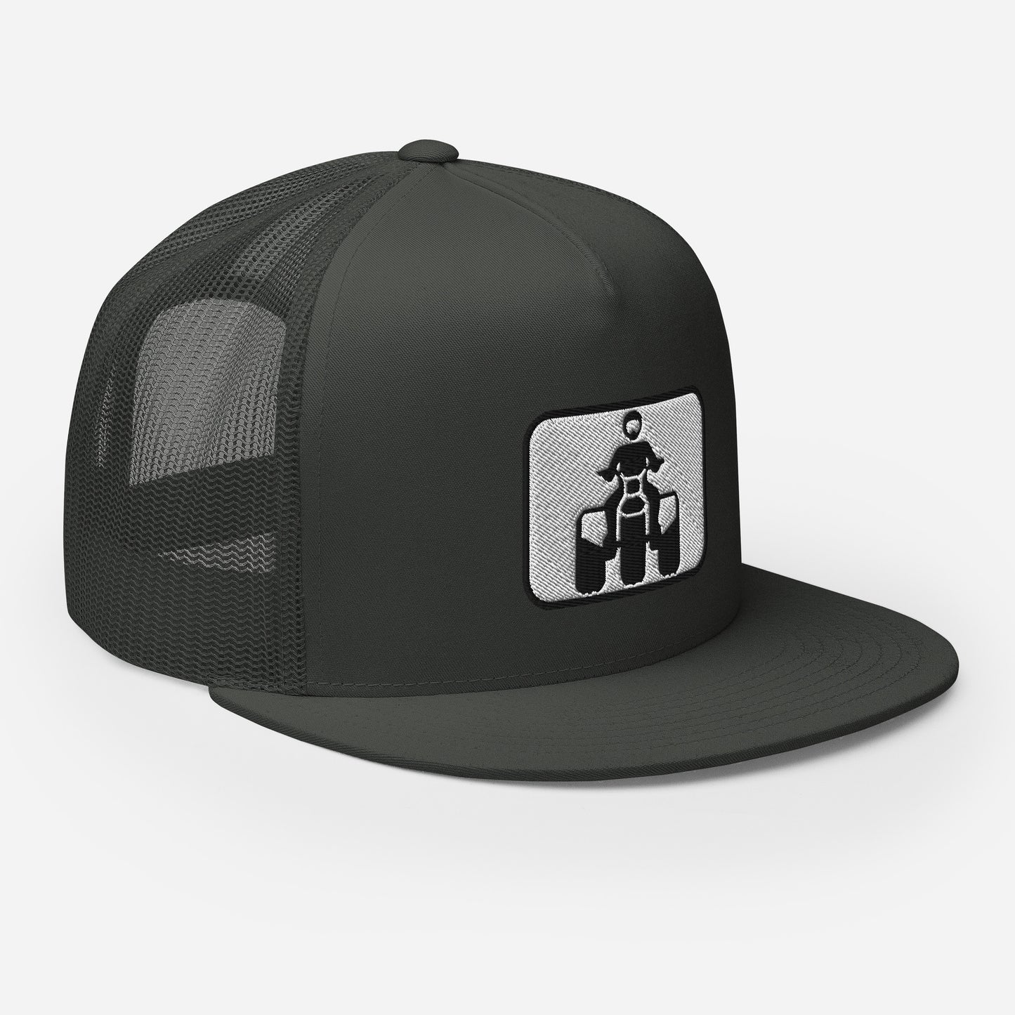 Black and White Threewheeler Flat Bill Trucker Cap