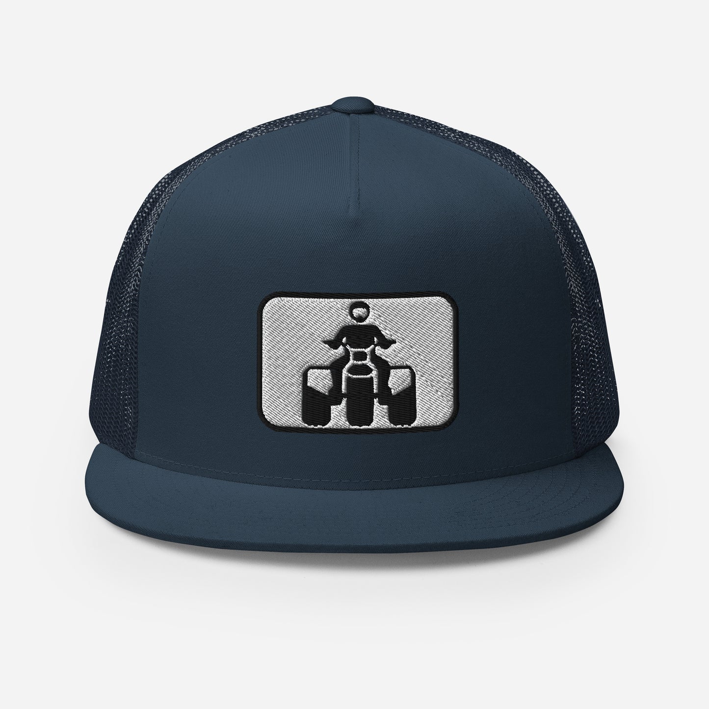 Black and White Threewheeler Flat Bill Trucker Cap