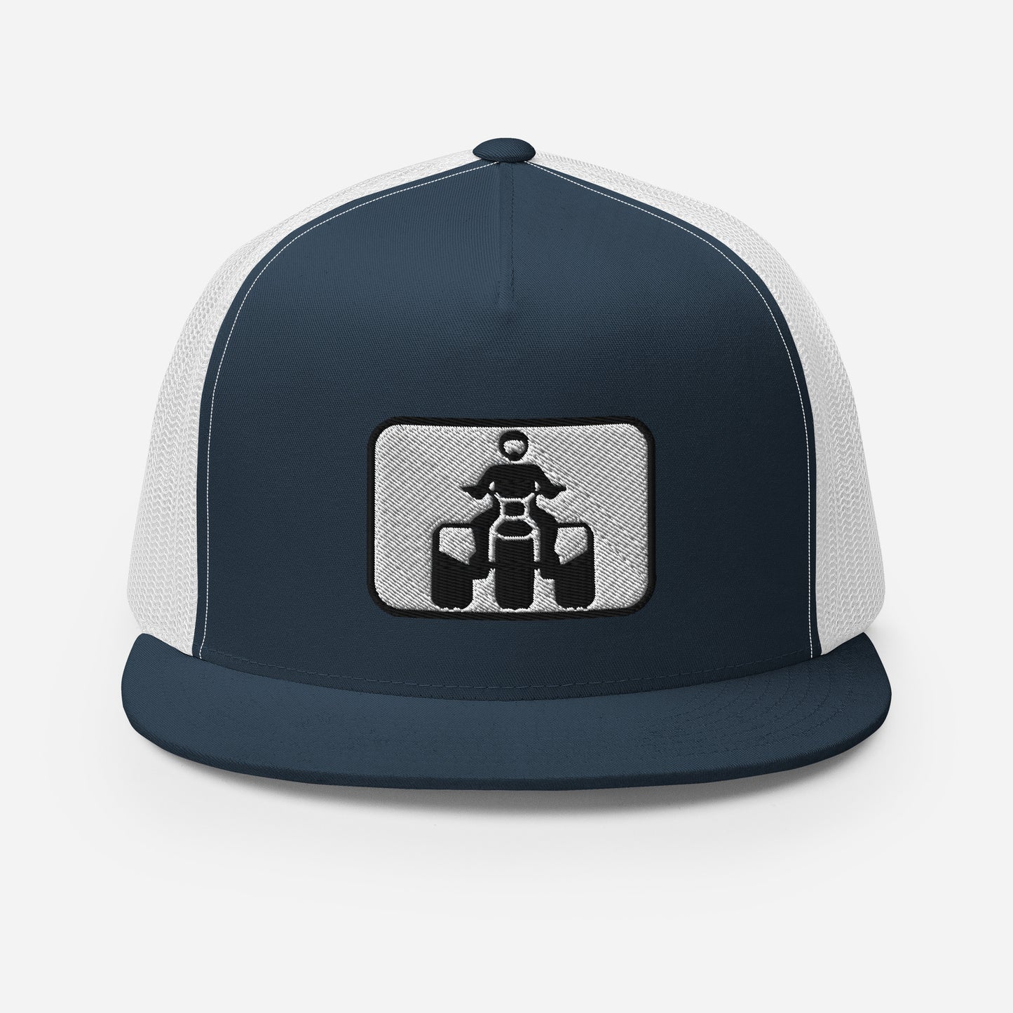 Black and White Threewheeler Flat Bill Trucker Cap