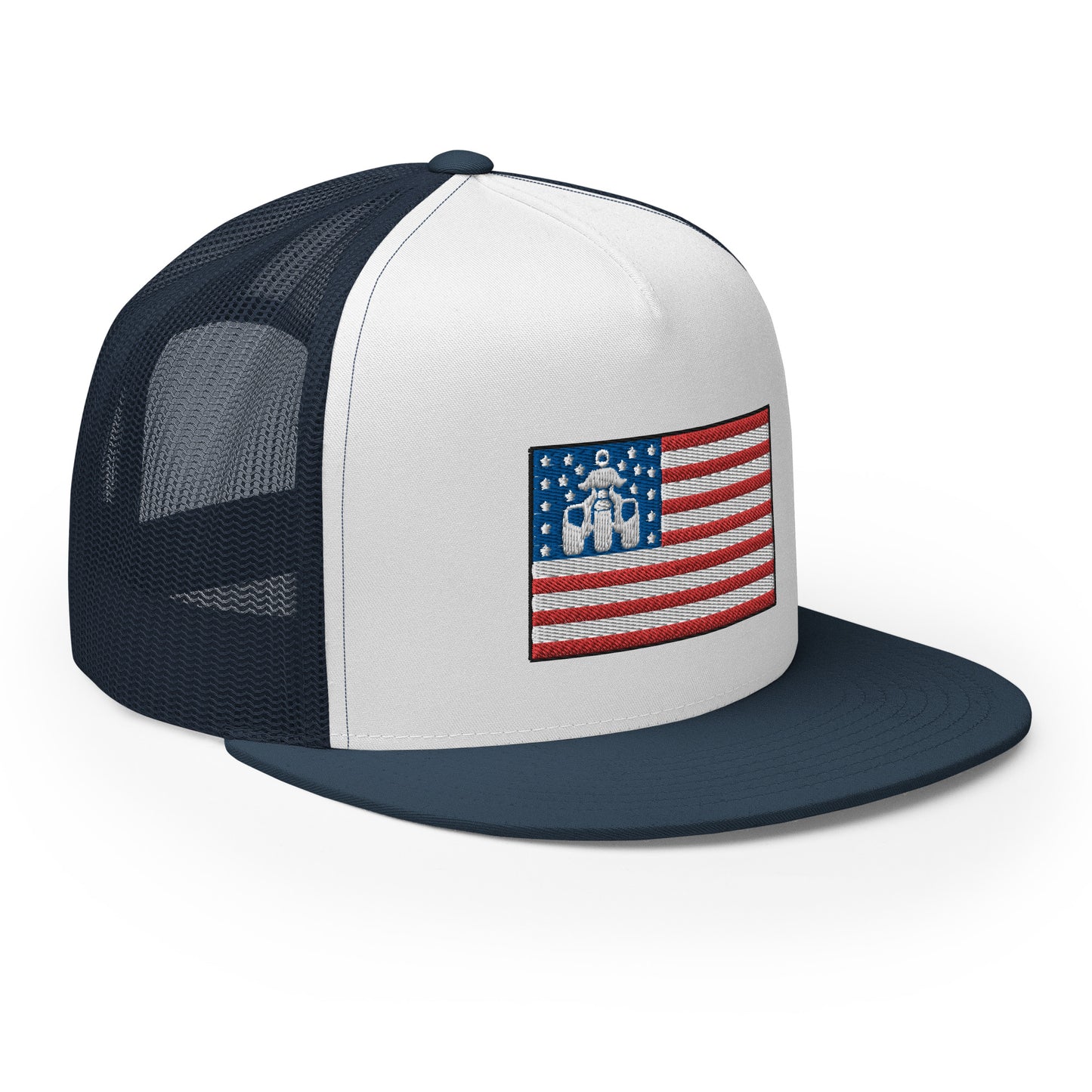 Threewheeler Flag Logo Flat Bill Trucker Hat