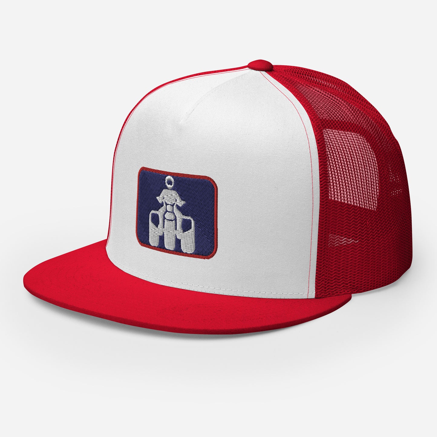 White Navy and Red Flat Bill Trucker Cap