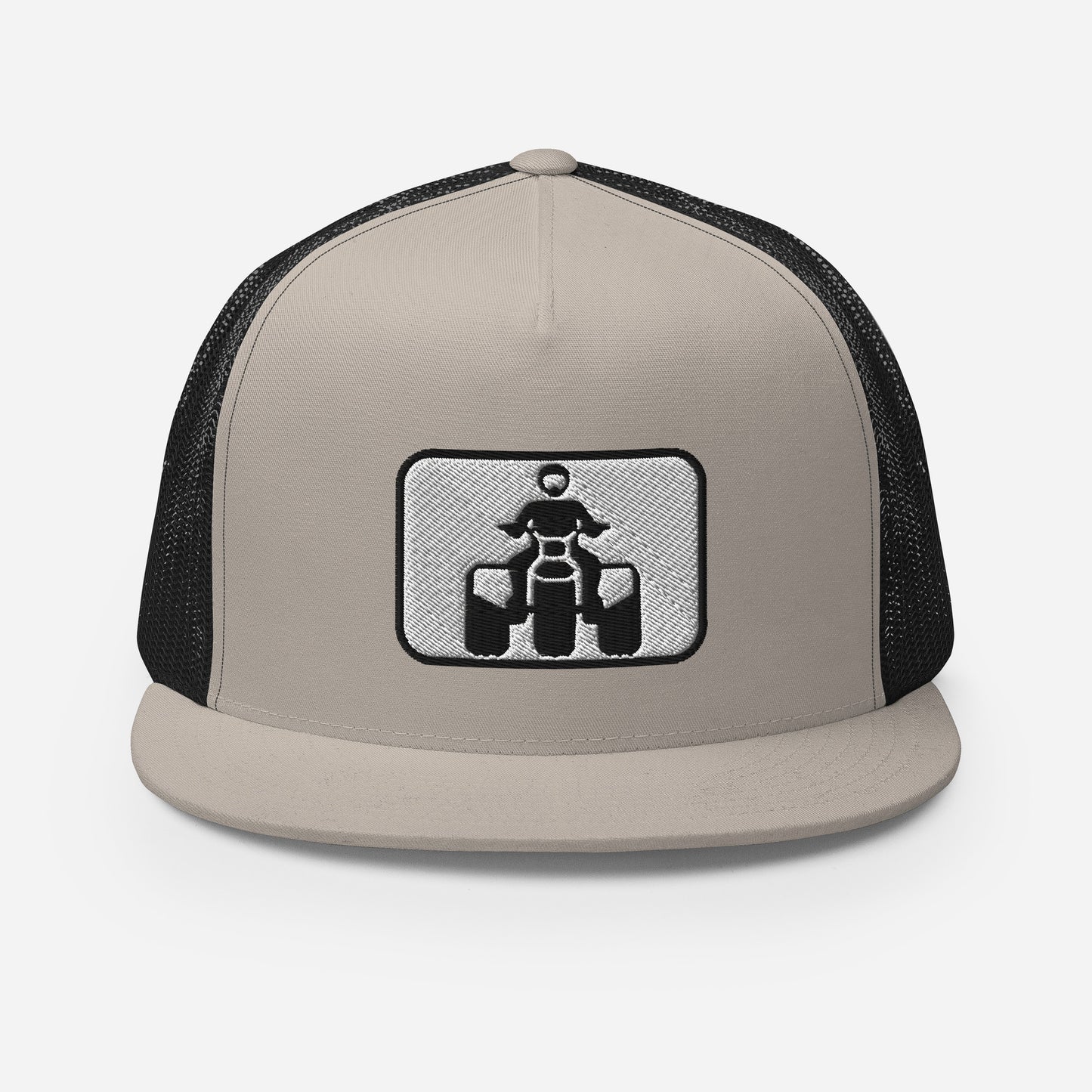 Black and White Threewheeler Flat Bill Trucker Cap