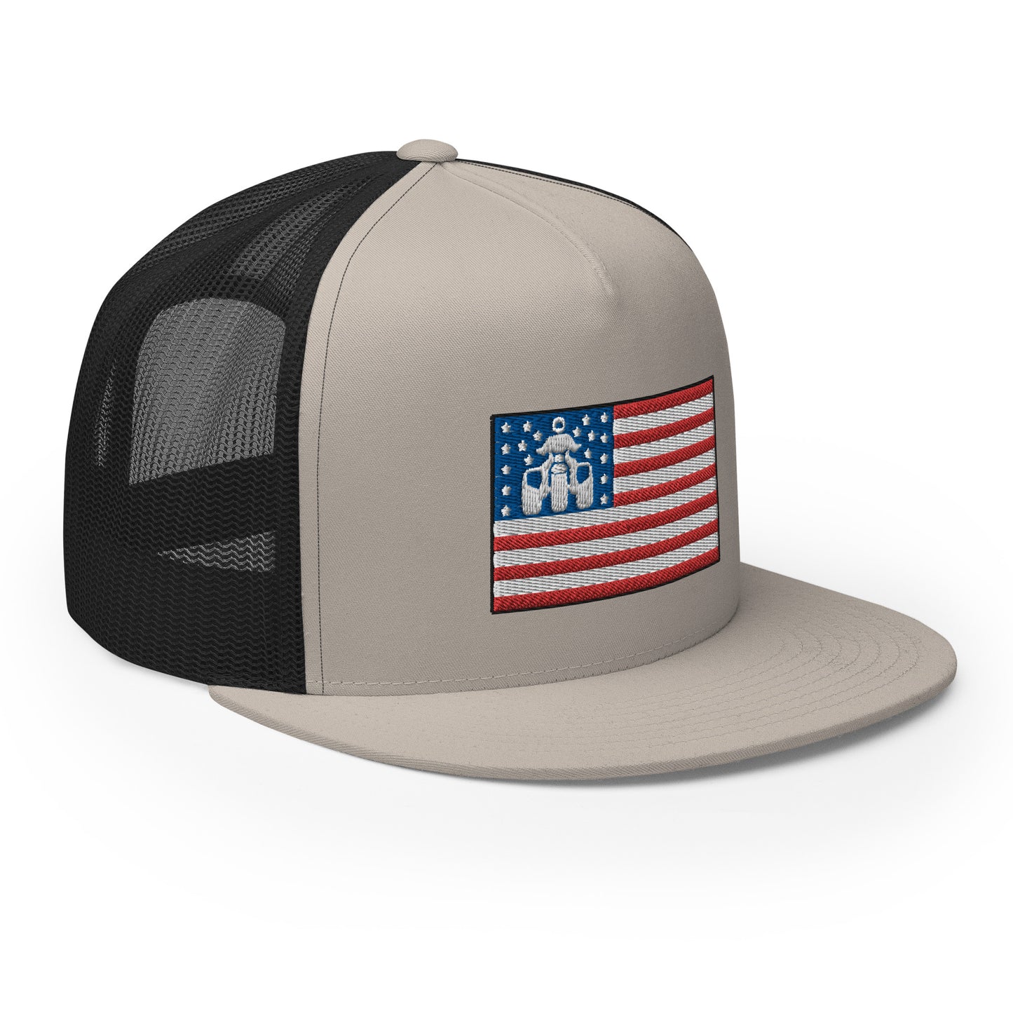 Threewheeler Flag Logo Flat Bill Trucker Hat