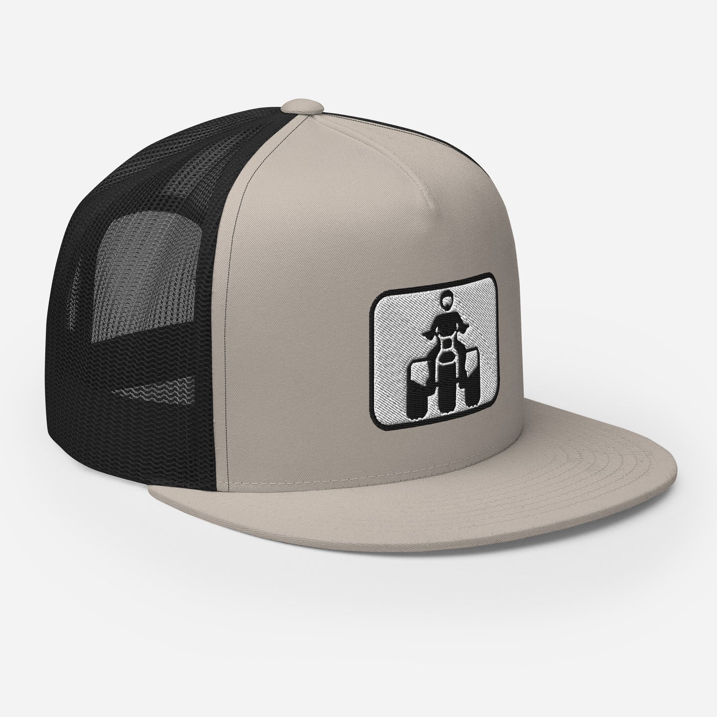 Black and White Threewheeler Flat Bill Trucker Cap