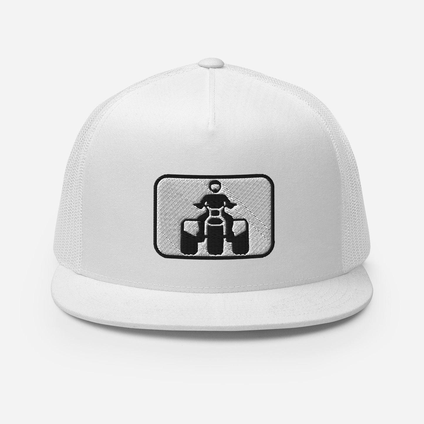 Black and White Threewheeler Flat Bill Trucker Cap