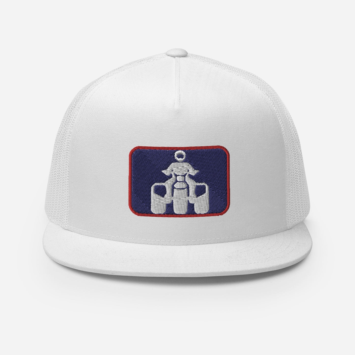 White Navy and Red Flat Bill Trucker Cap