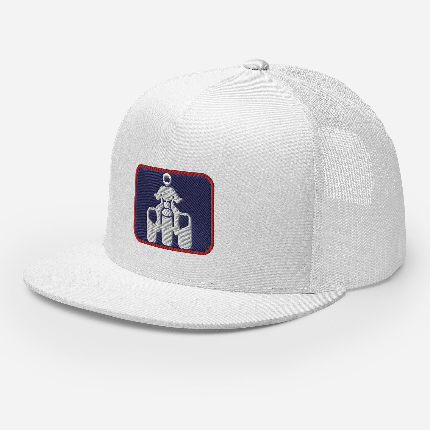 White Navy and Red Flat Bill Trucker Cap