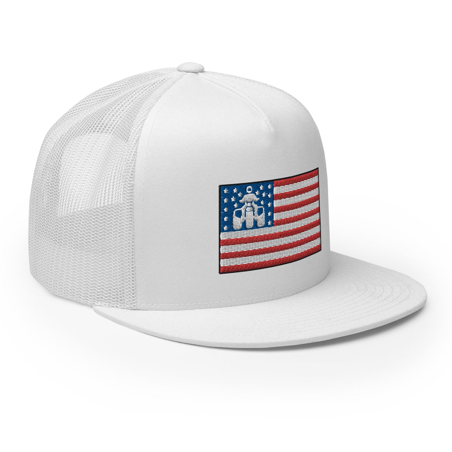 Threewheeler Flag Logo Flat Bill Trucker Hat