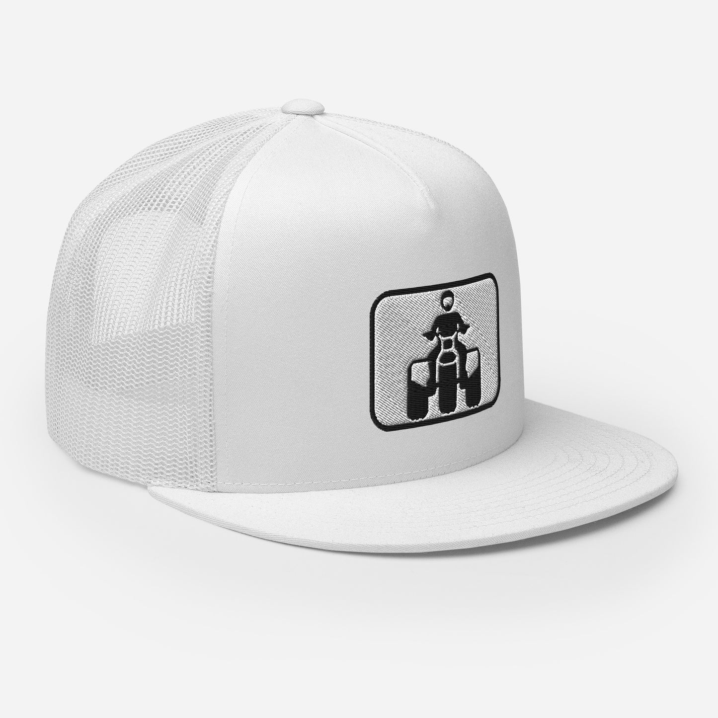 Black and White Threewheeler Flat Bill Trucker Cap