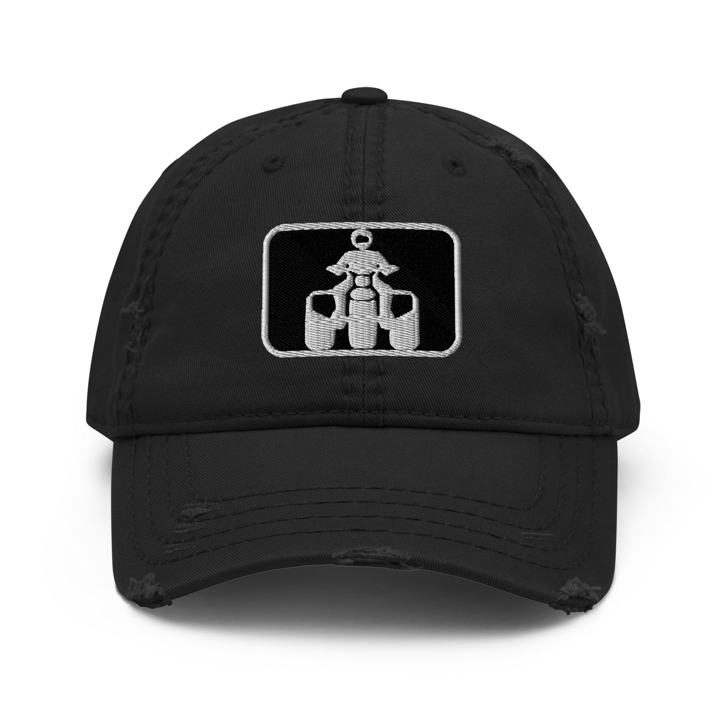 White and Black Threewheeler Distressed Dad Hat